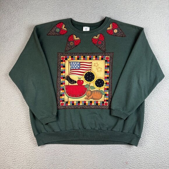 Just My Size Tops - Women's Vintage Americana Crew Neck Sweatshirt 14/16 (XL) Embroidered Sweater